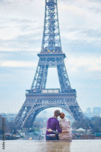 Couple near the Eiffel tower in Paris  France