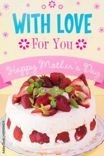 Homemade delicious strawberry cake for Mothers Day.