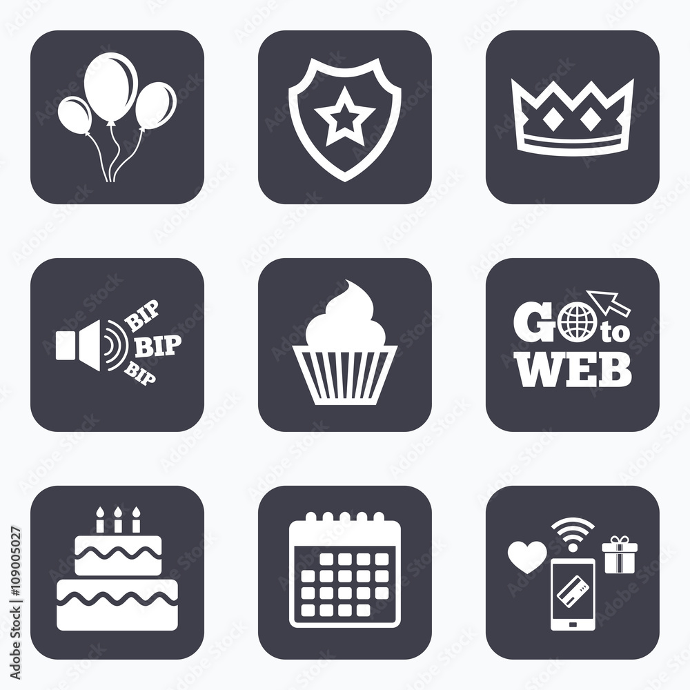 Birthday party icons. Cake and cupcake symbol. Birthday party icons. Cake and cupcake symbol.
