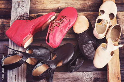 Wall Mural Jazz Dance shoes of different colors, image tinted