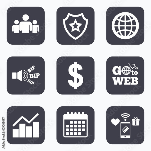 Business signs. Graph chart and globe icons.