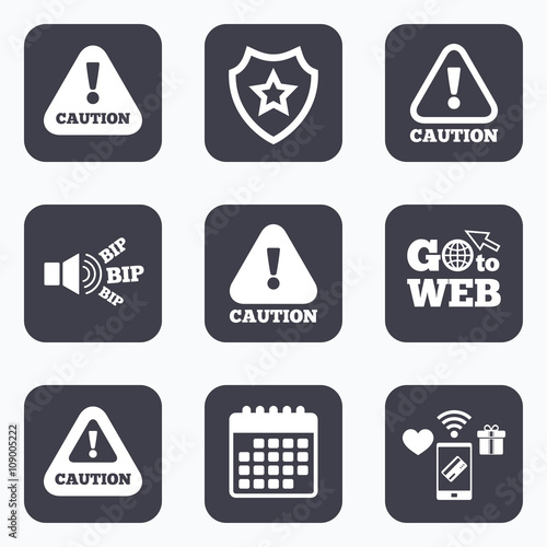Attention caution signs. Hazard warning icons.