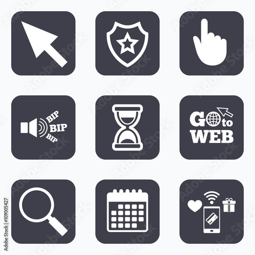 Mouse cursor icon. Hourglass, magnifier glass.