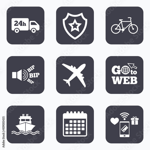 Cargo truck, shipping, bicycle. Delivery service