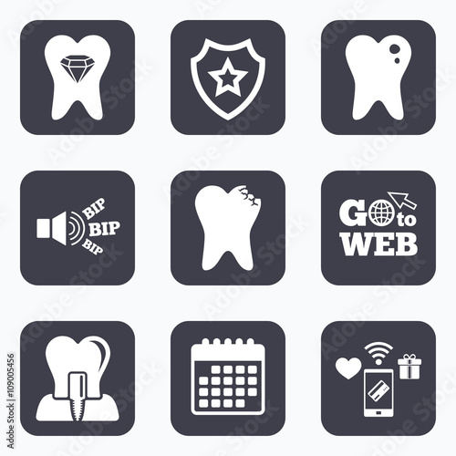 Dental care icons. Caries tooth and implant.