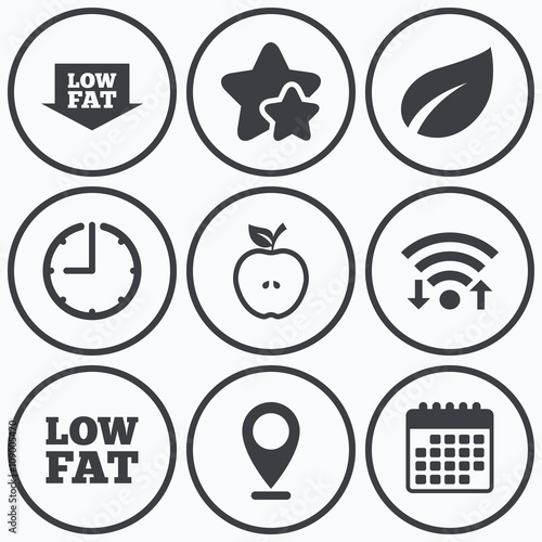 Low fat icons. Diets and vegetarian food signs.