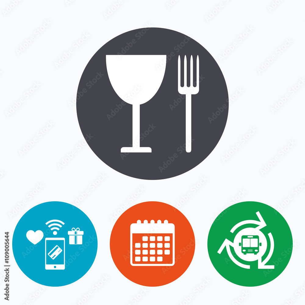 Eat sign icon. Cutlery symbol. Fork and wineglass. Eat sign icon. Cutlery symbol. Fork and wineglass.