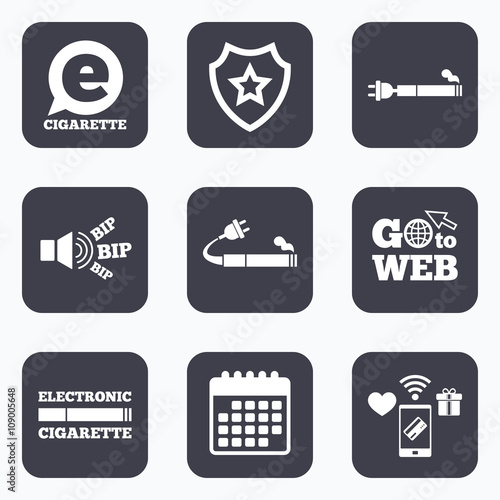 E-Cigarette signs. Electronic smoking icons.