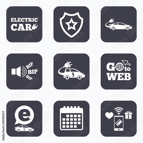 Electric car sign. Sedan and Hatchback transport