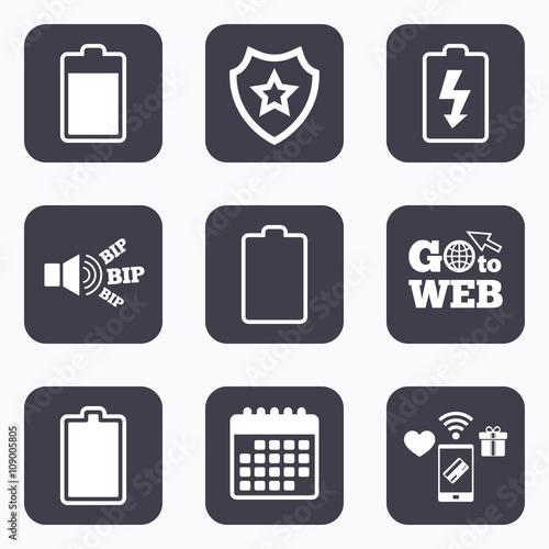 Battery charging icons. Electricity symbol.