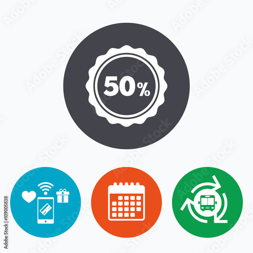 50 percent discount sign icon. Sale symbol.