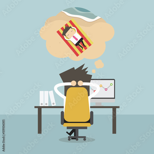 Businessman dreaming about vacation ,vector