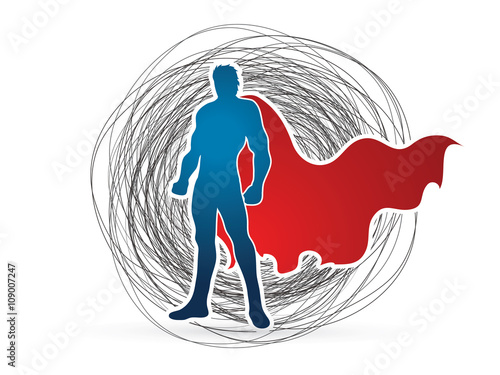 Superhero Man standing on confuse line background graphic vector.