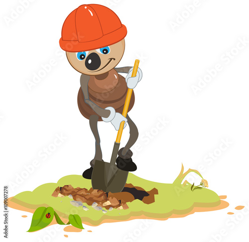 Ant Worker digging shovel pit