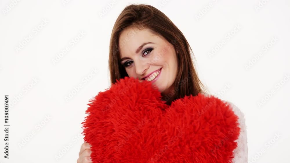 Woman gorgeous girl holding red heart love symbol 4K Woman gorgeous girl holding red heart love symbol 4K