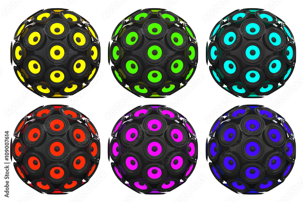 Multicolour Audio Speakers as Sphere. 3d Rendering Multicolour Audio Speakers as Sphere. 3d Rendering