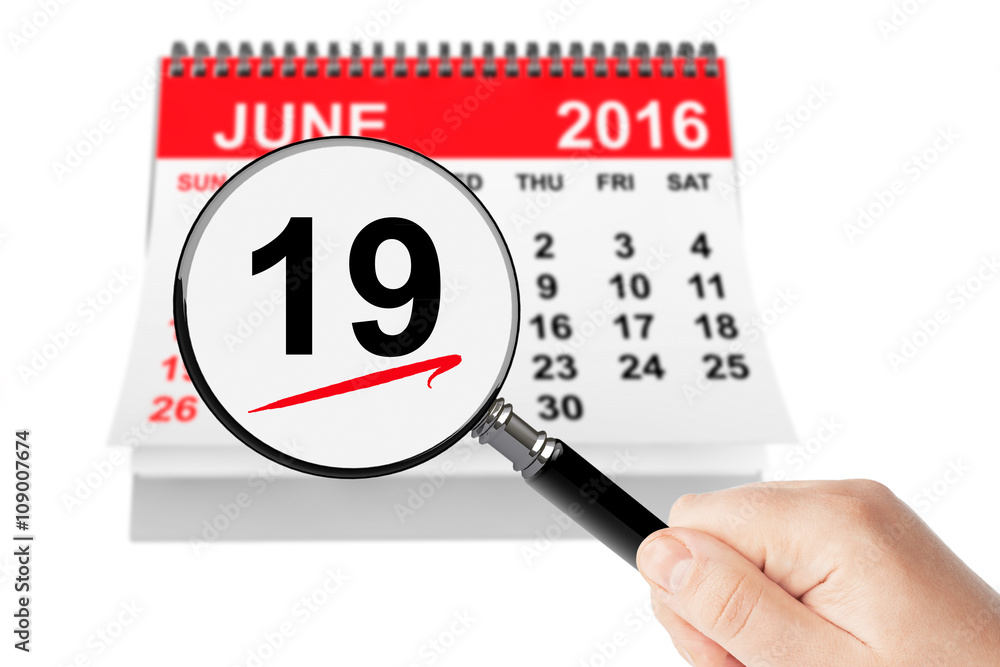 Father's Day Concept. 19 june 2016 calendar with magnifier Father's Day Concept. 19 june 2016 calendar with magnifier