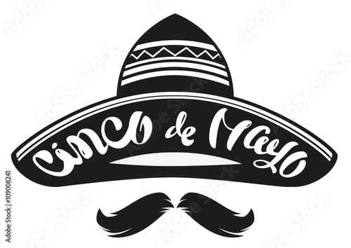 Cinco de Mayo. Mexican wide brimmed hat sombrero. Lettering text header for greeting card