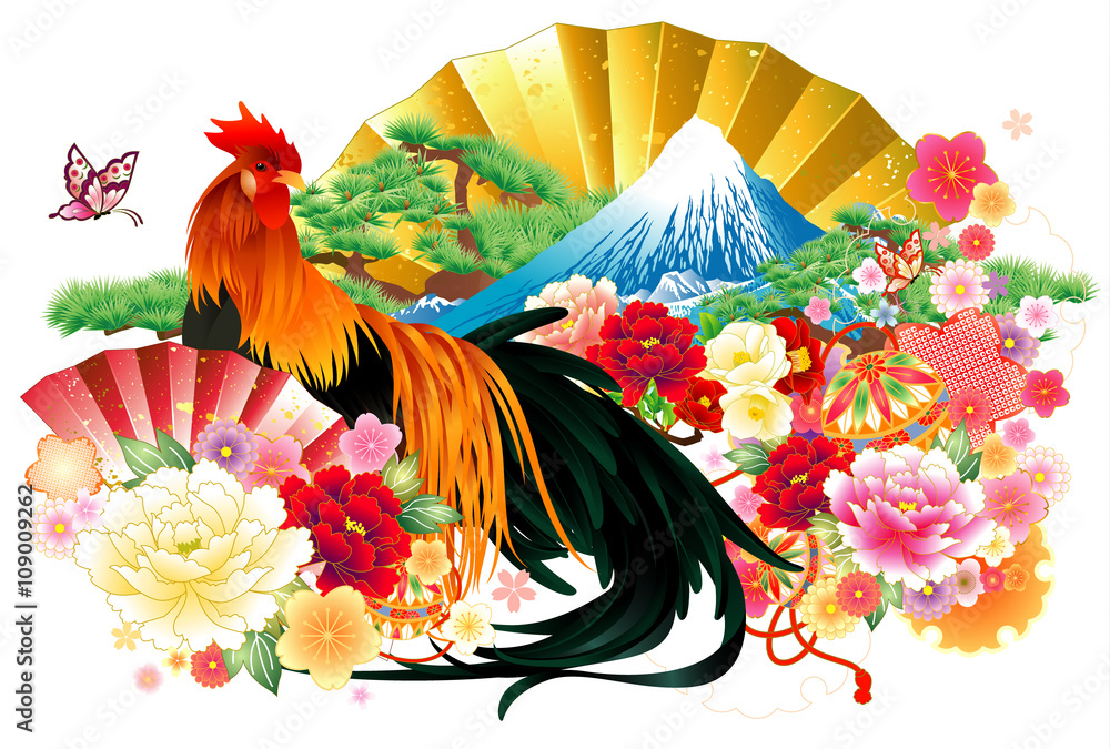 和風な尾長鶏 Stock ベクター Adobe Stock