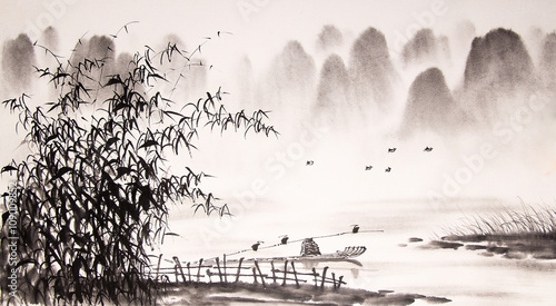Malarstwo tuszem chiński pejzaż