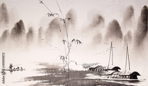 Chinese landscape ink painting 