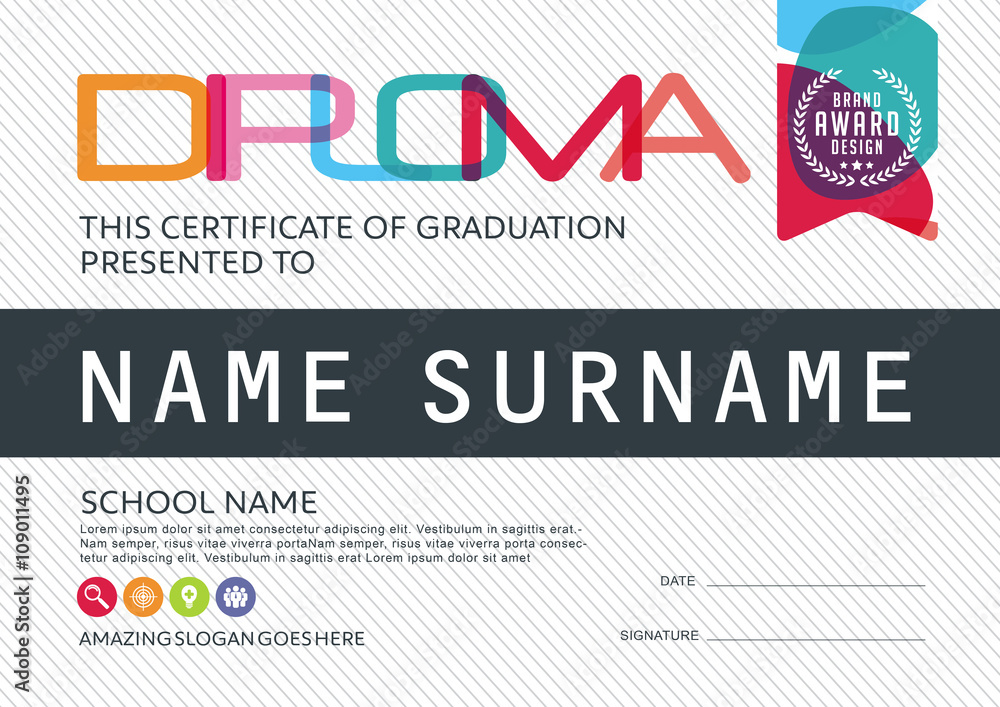 Preschool Kids Diploma certificate background design template Stock ...