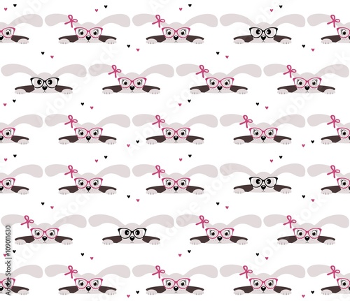 Cute rabbits seamless pattern on white background
