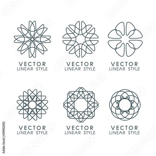 Vector set of linear design elements, logo design templates and mono line badges for packaging ,vector illustration