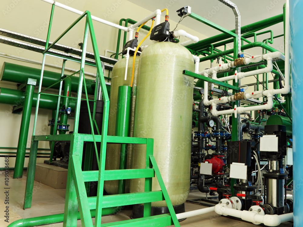Water purification filter equipment in plant workshop 