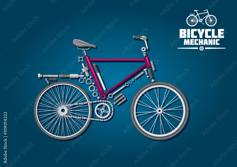 Bicycle icon with mechanical parts and accessories Bicycle icon with mechanical parts and accessories