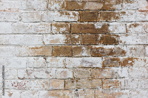 Background of old vintage dirty brick wall with peeling plaster 