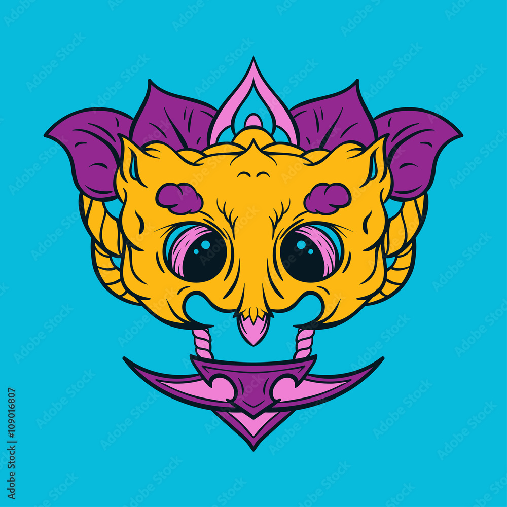 Fototapeta premium Owl mask. T-shirt print. Owl mascot