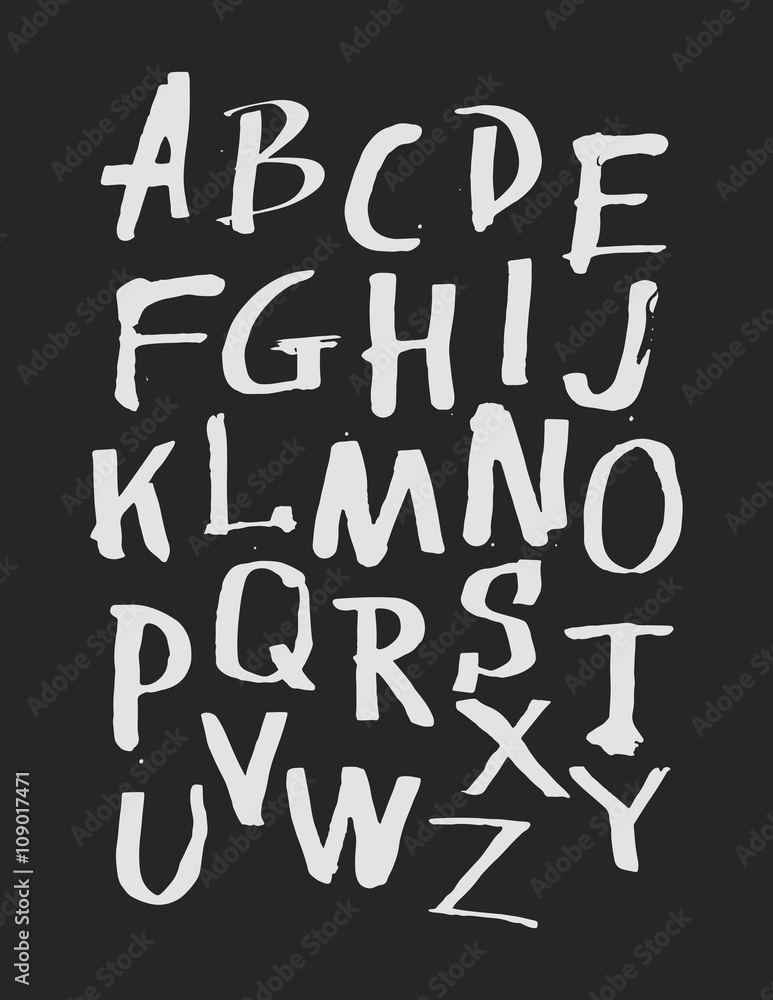  Hand drawn alphabet. Vector illustration.