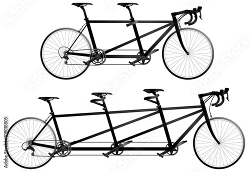 Tandem bicycle, twin and triples or triplet realistic vector illustration