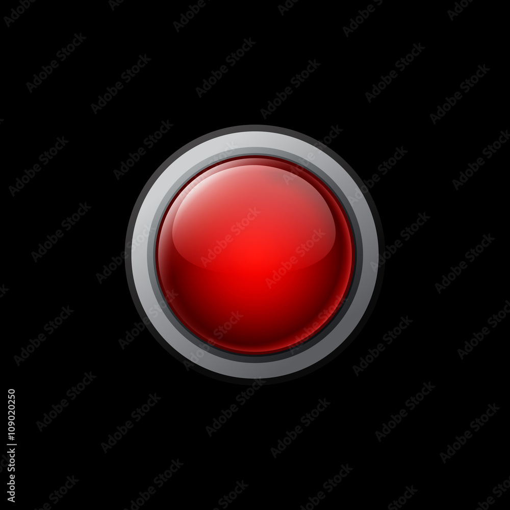 Big red button on a black background. Vector objects for website or printed  material. Stock Vector