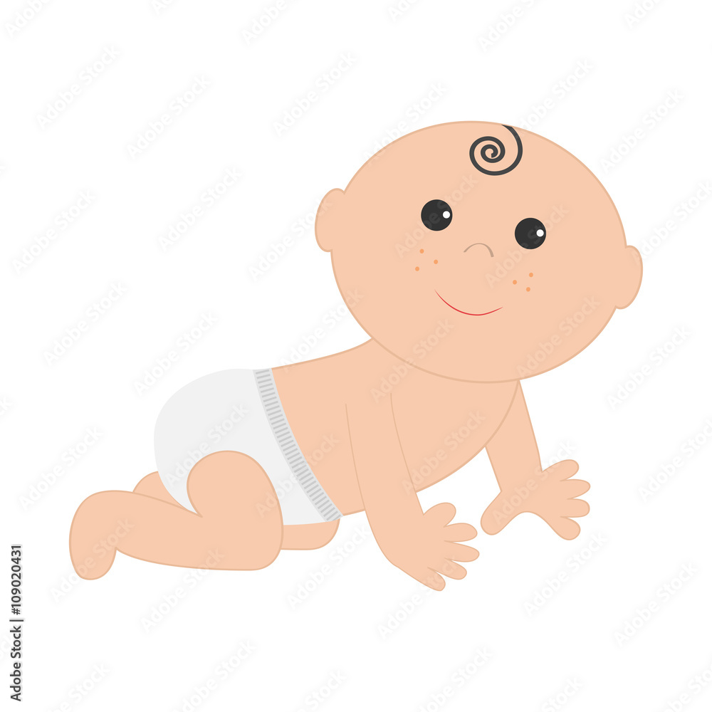 Cute baby boy girl crawling in diaper. Isolated. White background. Baby  shower. Cartoon character. Flat design. Stock Vector | Adobe Stock
