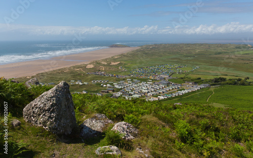 View from top of Rhossili Down to Hillend The Gower Wales UK 