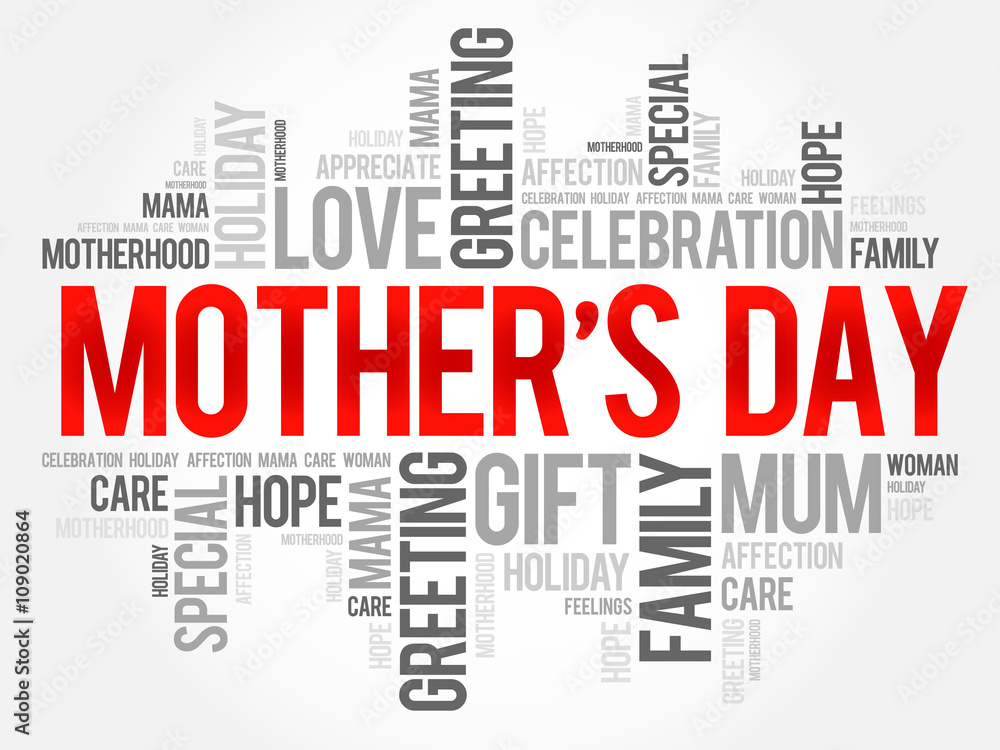 Mother's Day word cloud, care, love, family, motherhood concept Mother's Day word cloud, care, love, family, motherhood concept
