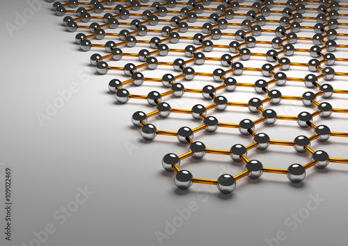 3D Rendering of Graphene Surface, Orange Bonds