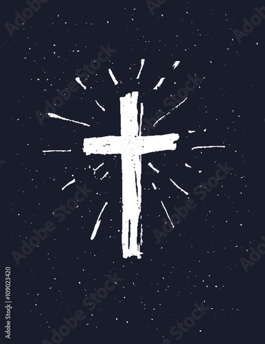 Hand drawn white grunge cross.