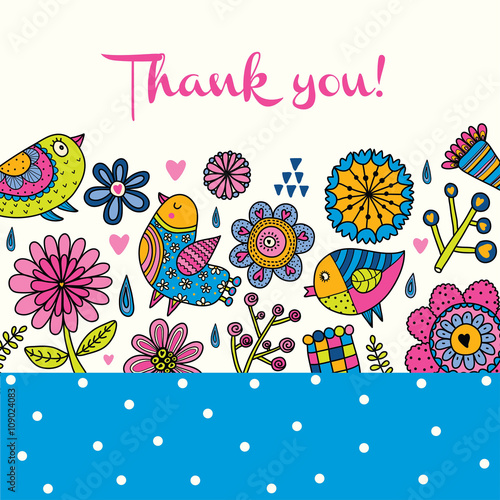 Cute greeting card. Vector illustration. Flowers and polka dots.