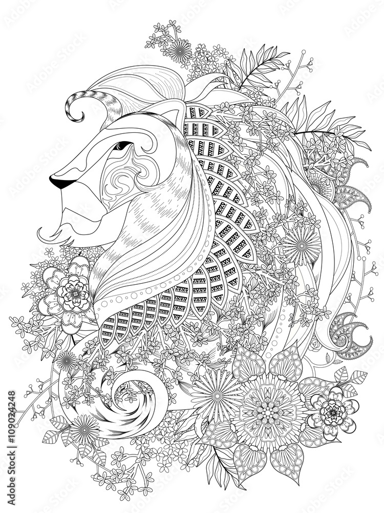 Fototapeta premium lion adult coloring page