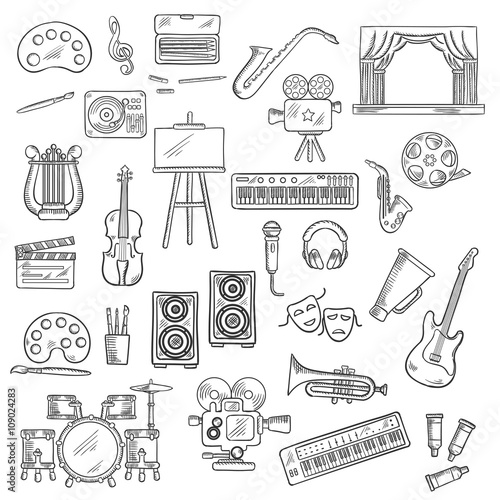 Entertainment and visual arts sketch icons