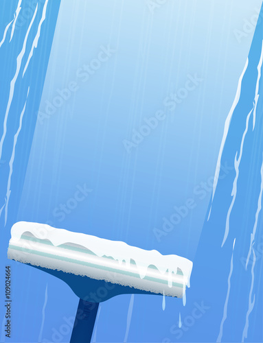 Flat illustration brushes for washing windows with a brilliant track and foam. Vector element for your design and infographics