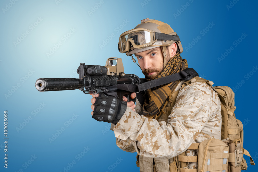 Modern soldier with rifle Modern soldier with rifle