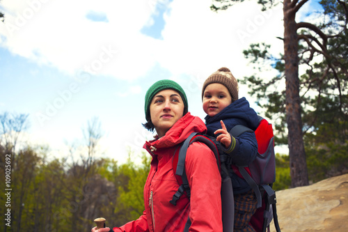Mom and child traveling the world.