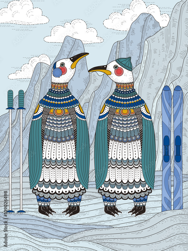 Obraz premium adult coloring page with penguins