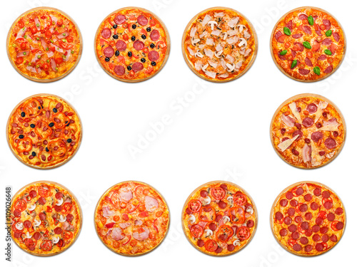 Pizza set with copyspace isolated at white