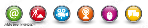 Bunte Internet Buttons - Email, Baustelle, Video, Webcam, Computermaus, Chat