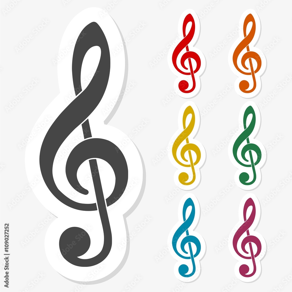 Multicolored paper stickers - Treble Clef icon Multicolored paper stickers - Treble Clef icon